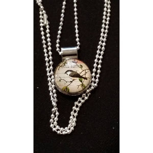 Postal Stamp Bird Snap, Silver Snap Pendant & 26 inch Chain